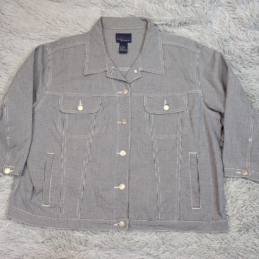 Vintage CST Blues Jacket Womens 20 Blue Denim Button Up Preppy Comfort Check‎